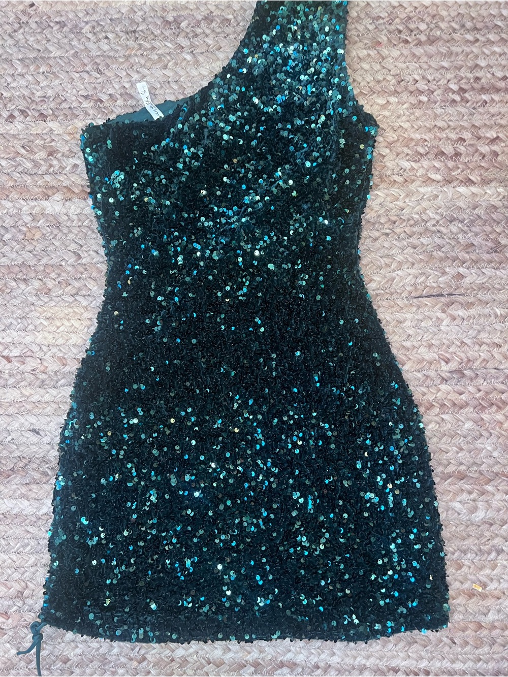 Emerald One-Shoulder Sequin Dress small